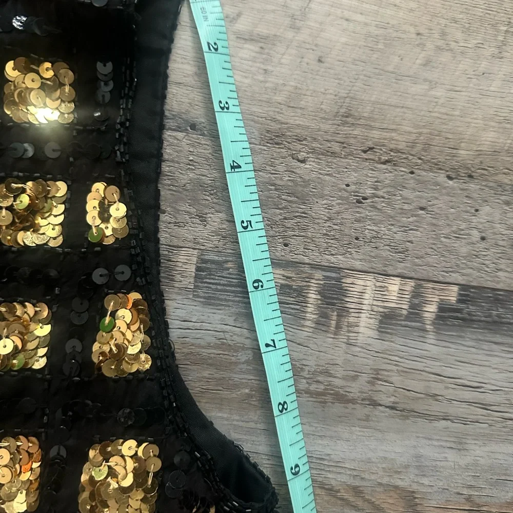 Vintage 1970s RARE 100% Silk Black and Gold Beaded and Sequined Size M Vest - Picture 10 of 10